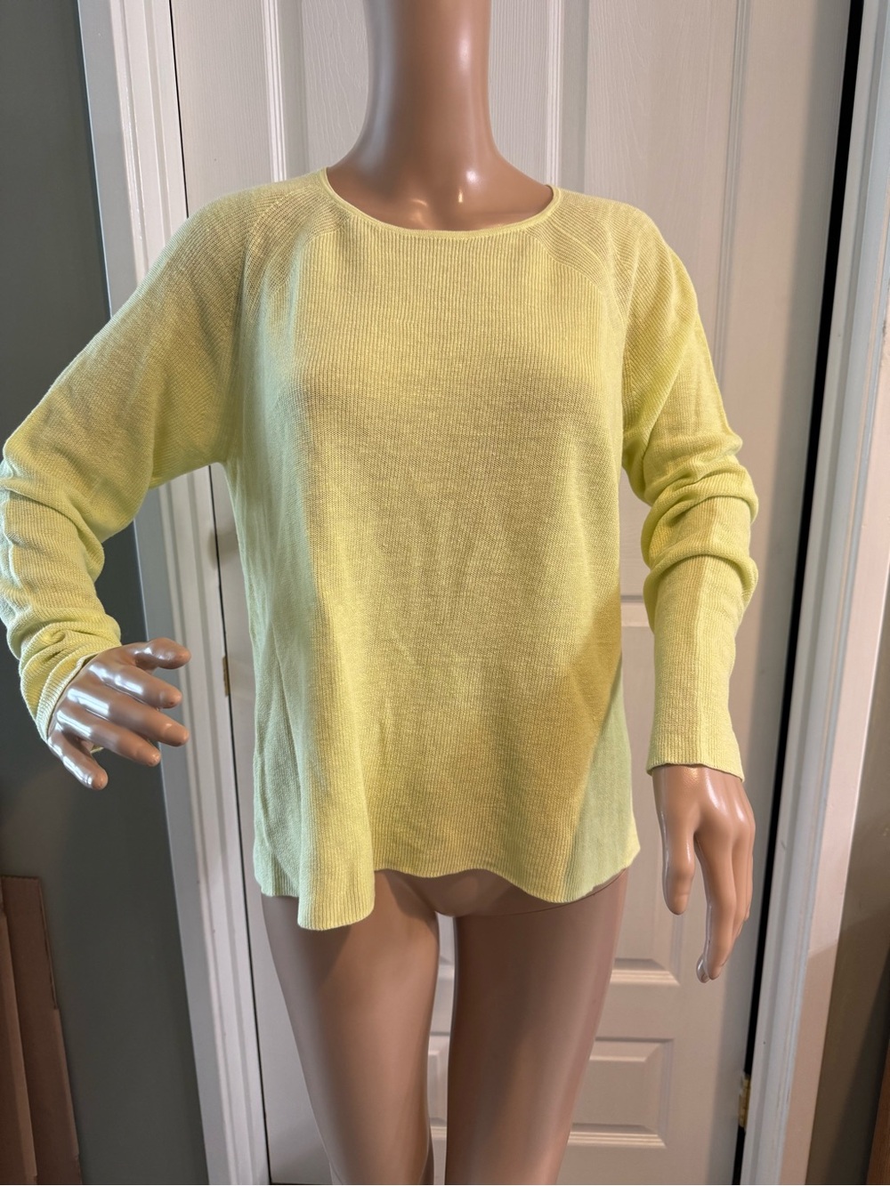 Eileen Fisher Organic Linen Cotton Knit Sweater Top Size M Yellow Minimalist